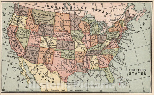 Historic Map : United States, 1880, Vintage Wall Art
