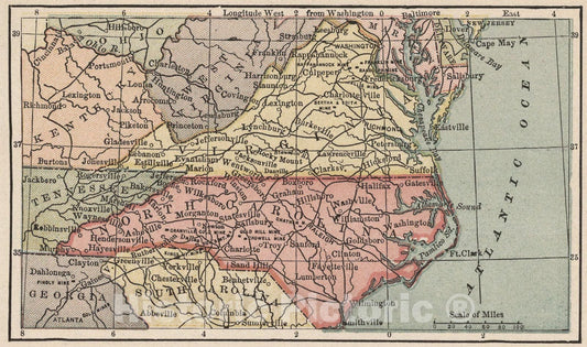 Historic Map : Southern States, 1880, Vintage Wall Art