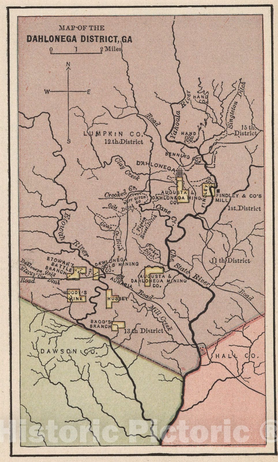 Dahlonega District, Georgia - Mining Map, 1880 - Historical Map Print