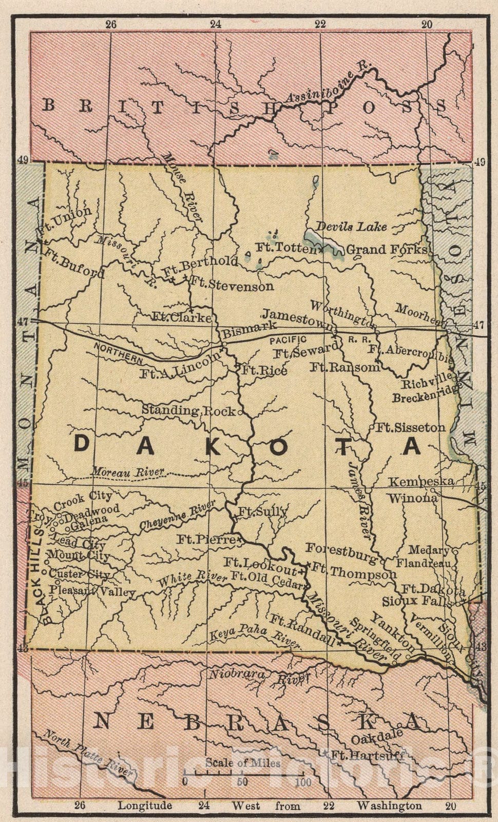Historic Map : Dakota, 1880, Vintage Wall Art