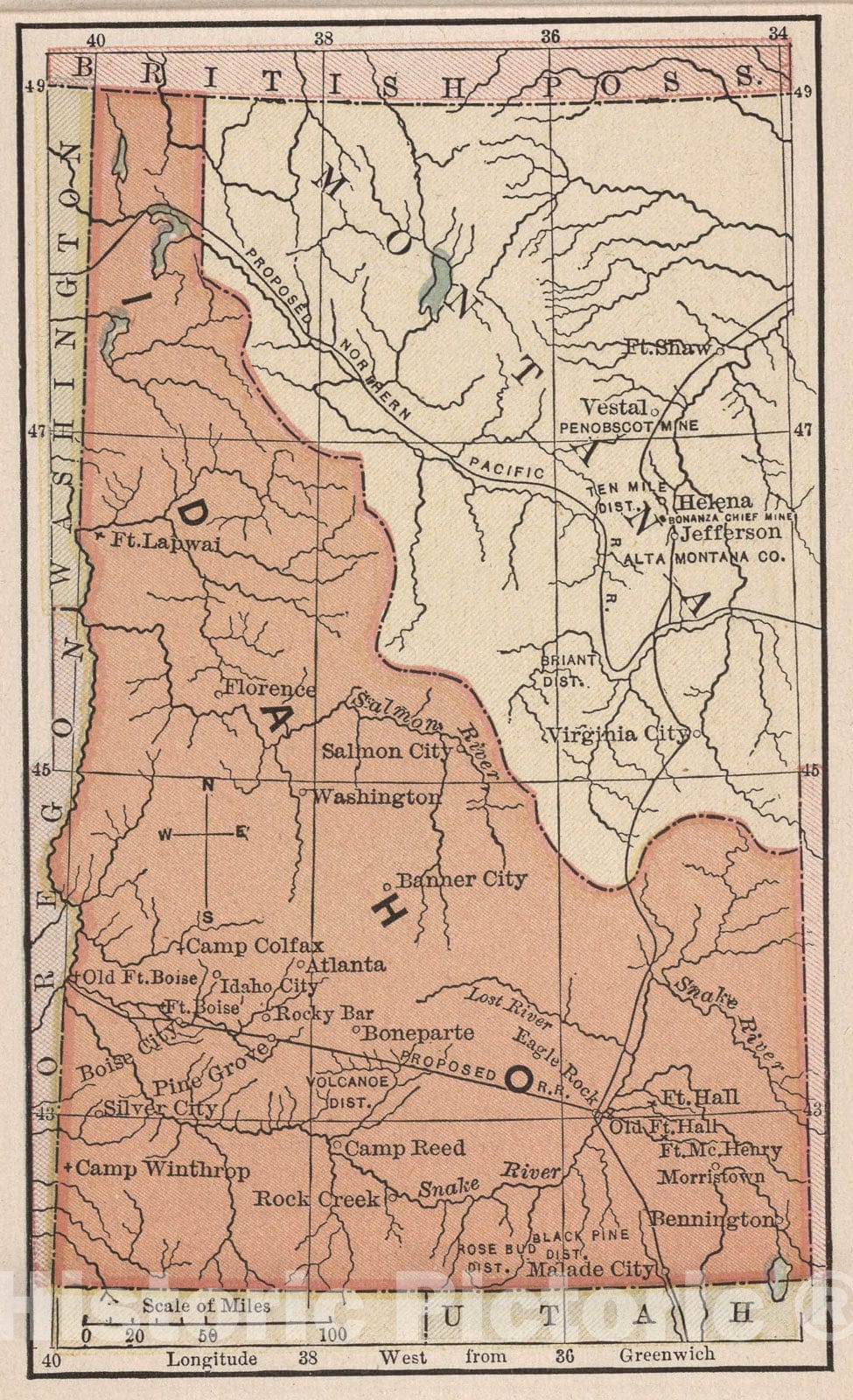 Historic Map : Idaho, 1880, Vintage Wall Art