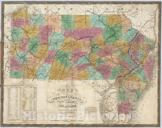Historic Map : Pennsylvania New Jersey And Delaware, 1831, Vintage Wall Art