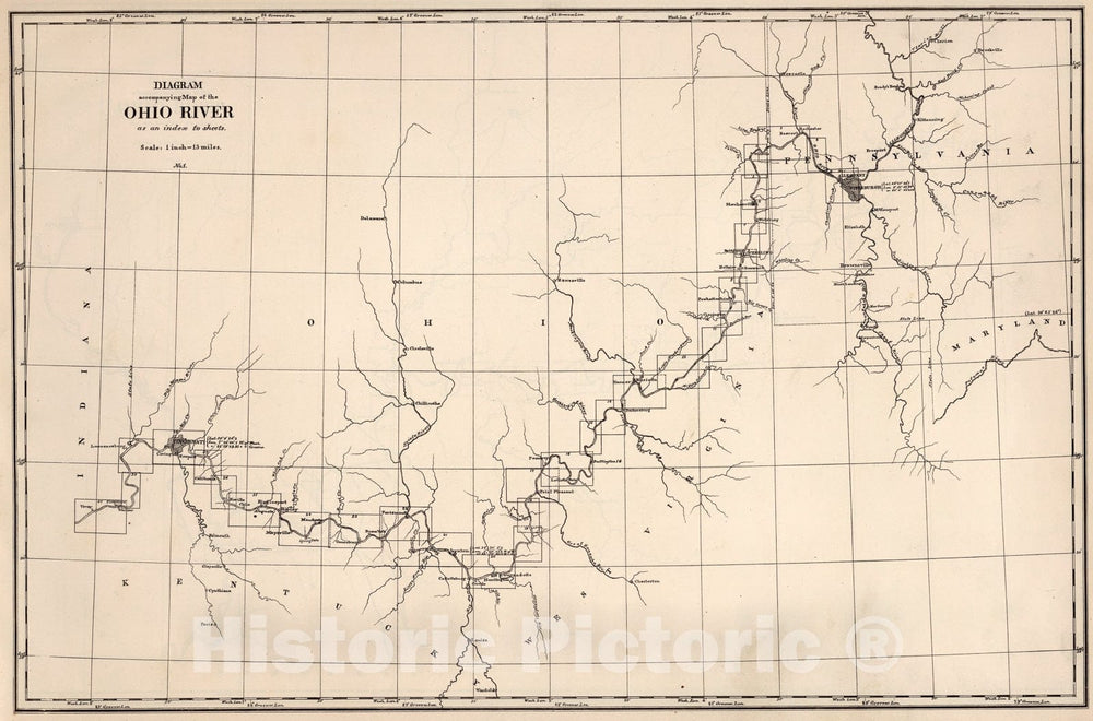 Historic Map : Index Map: No. 1. Diagram accompanying map of the Ohio River, 1881, Vintage Wall Art