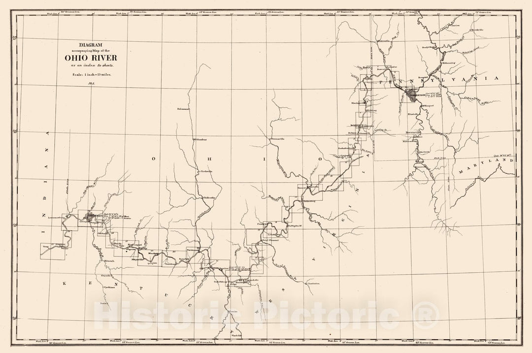 Historic Map : Index Map: No. 1. Diagram accompanying map of the Ohio River, 1881, Vintage Wall Art