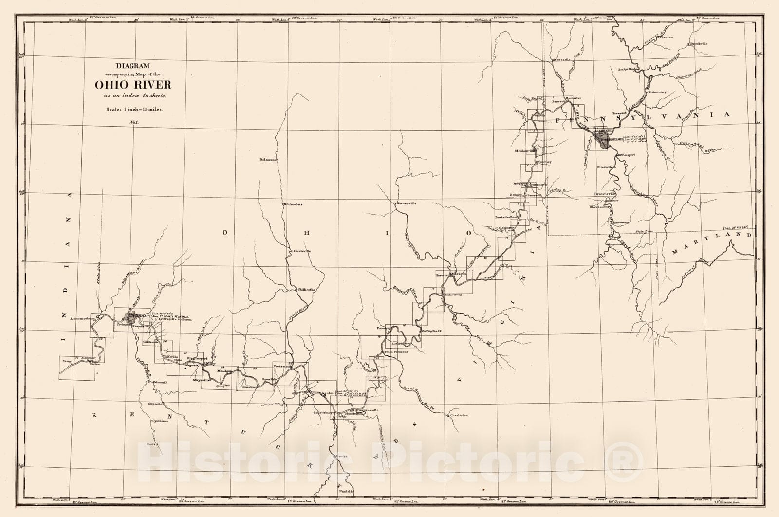 Historic Map : Index Map: No. 1. Diagram accompanying map of the Ohio River, 1881, Vintage Wall Art