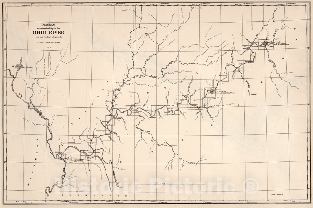Historic Map : Index Map: No. 2. Diagram accompanying map of the Ohio River, 1881, Vintage Wall Art