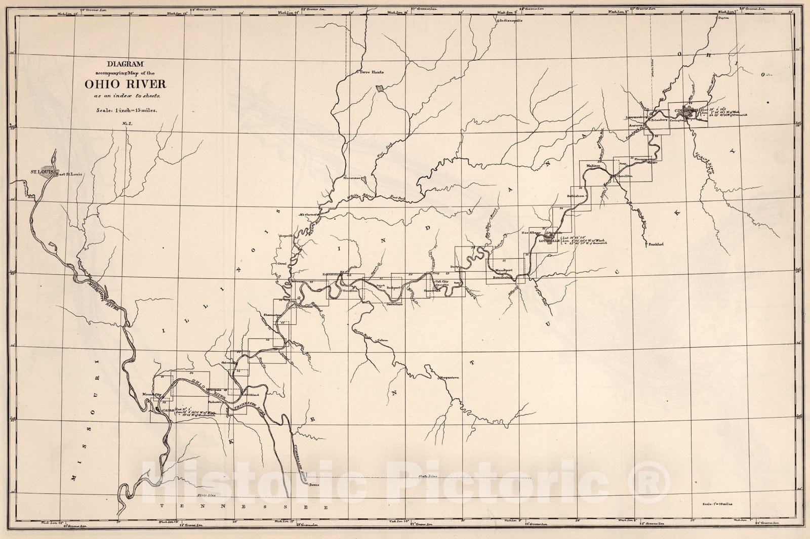 Historic Map : Index Map: No. 2. Diagram accompanying map of the Ohio River, 1881, Vintage Wall Art