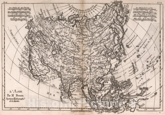 Historic Map : L'Asie : par M. Bonne, 1780, Vintage Wall Art