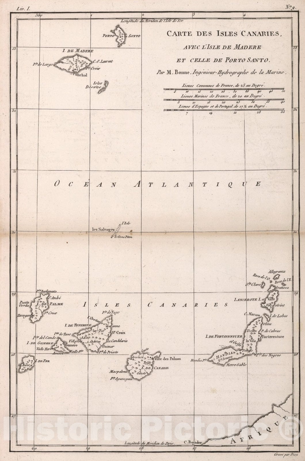 Historic Map : Carte des Isles Canaries, avec ;'Isle de Madere et Celle de Porto Santo, 1780, Vintage Wall Art