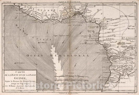 Historic Map : Carte de la Haute et de la Basse Guinee, 1780, Vintage Wall Art