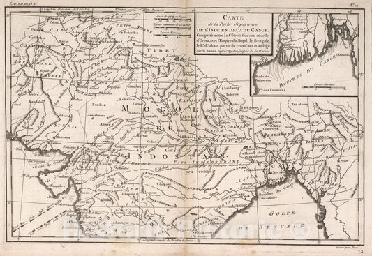 Historic Map : Carte de la partie Superieure de l'Inde en Deca Du Gange, 1780, Vintage Wall Art