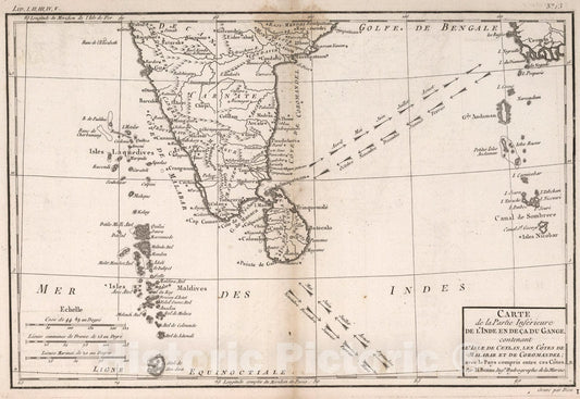 Historic Map : Carte de la Partie Inferieure de l' Inde en deÃ§a du Gange, 1780, Vintage Wall Art