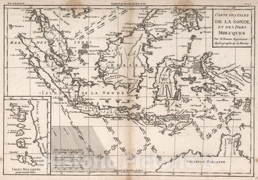 Historic Map : Carte des Isles de la Sonde, et des Isles Moluques, 1780, Vintage Wall Art