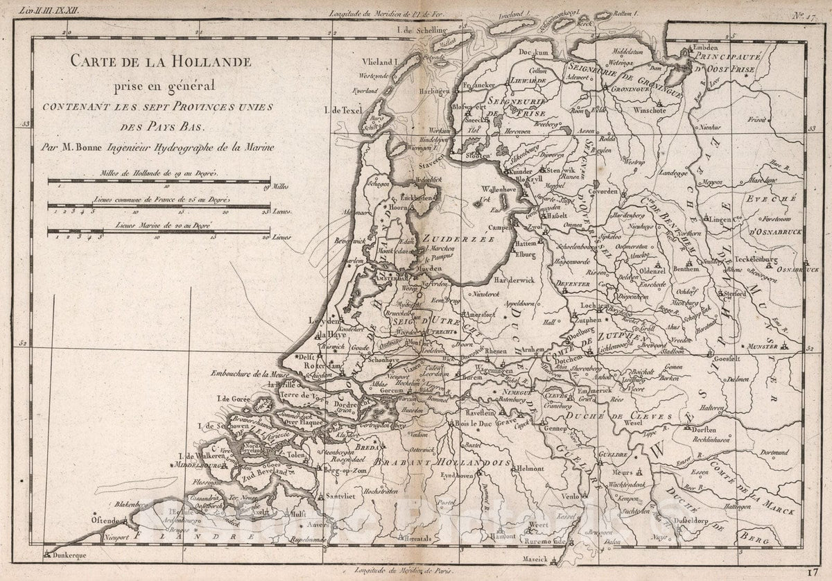 Historic Map : Carte De La Hollande, 1780, Vintage Wall Art