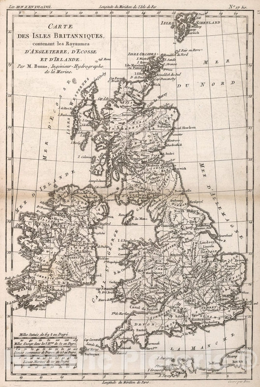 Historic Map : Carte des Isles Britanniques, 1780, Vintage Wall Art