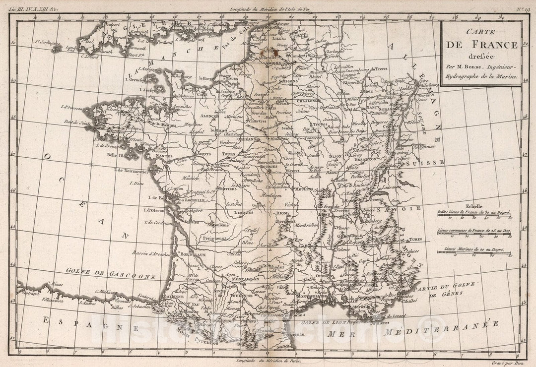 Historic Map : Carte de France, 1780, Vintage Wall Art