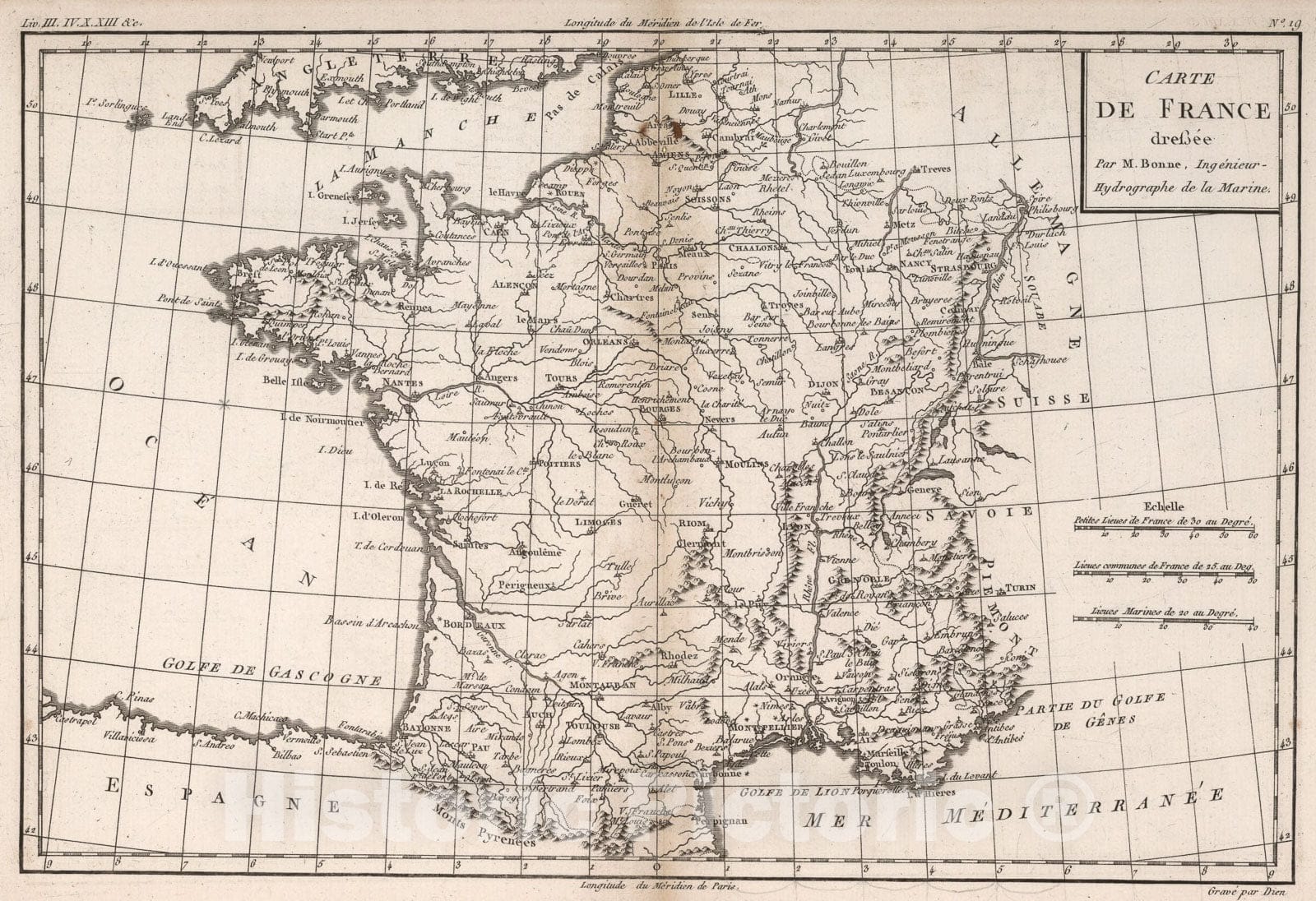 Historic Map : Carte de France, 1780, Vintage Wall Art