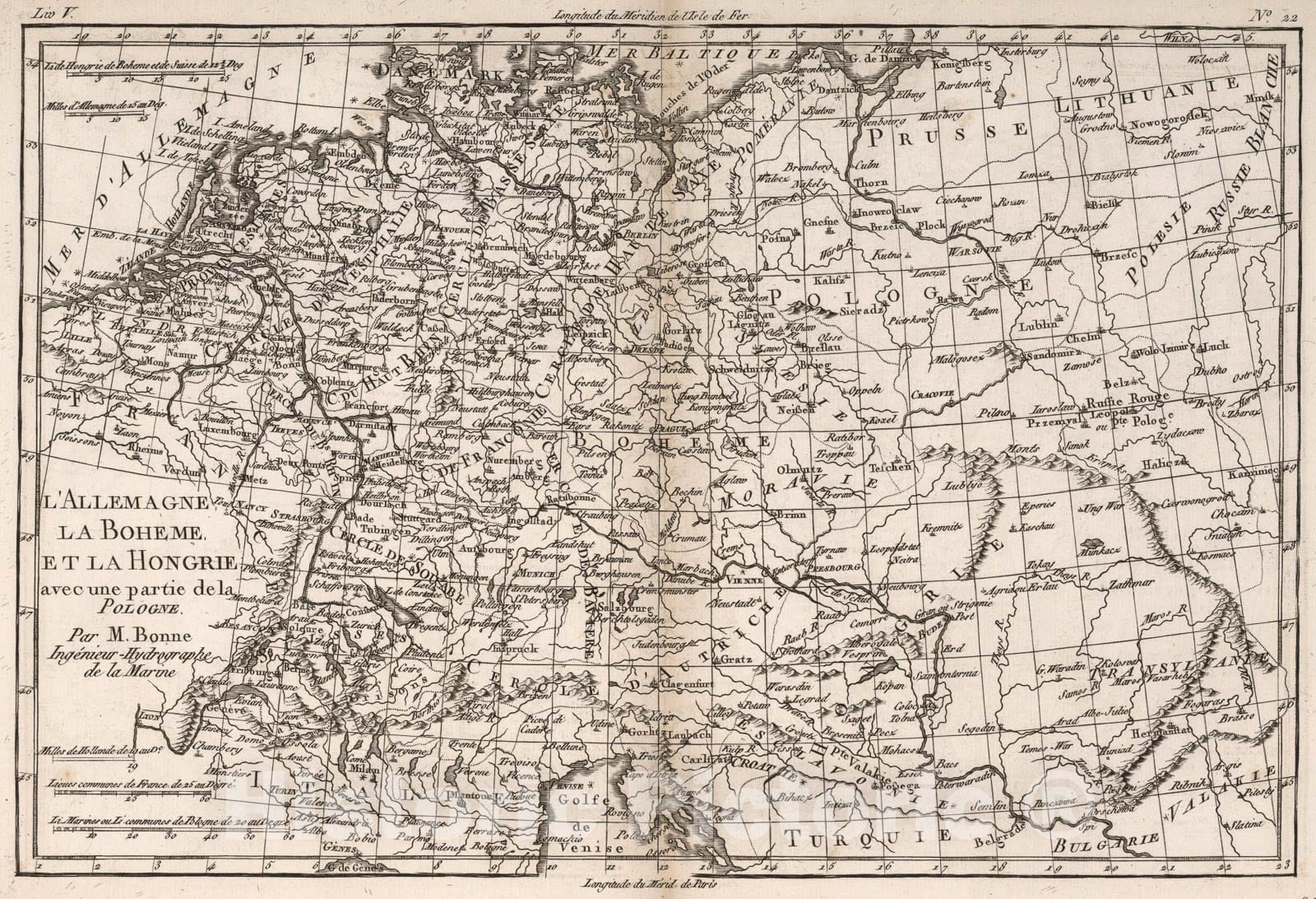 Historic Map : L'Allemagne, La Boheme, Et La Hongrie: avec une partie de la Pologne, 1780, Vintage Wall Art