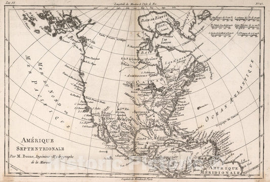 Historic Map : Amerique Septentrionale, 1780, Vintage Wall Art