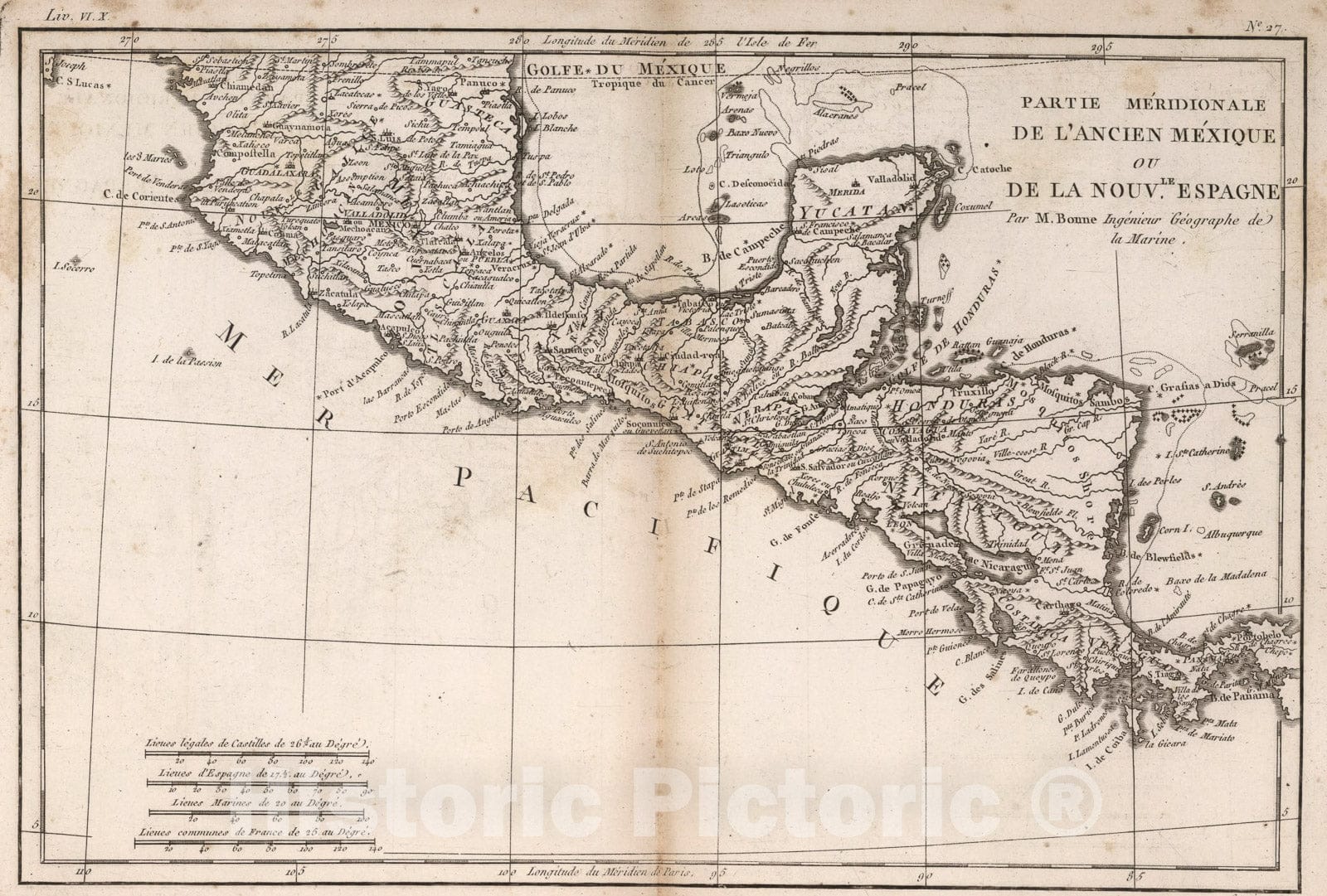 Historic Map : Partie Meridionale, De L'ancien Mexique ou De La Nouvle, Espagne, 1780, Vintage Wall Art