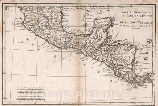 Historic Map : Partie Meridionale, De L'ancien Mexique ou De La Nouvle, Espagne, 1780, Vintage Wall Art