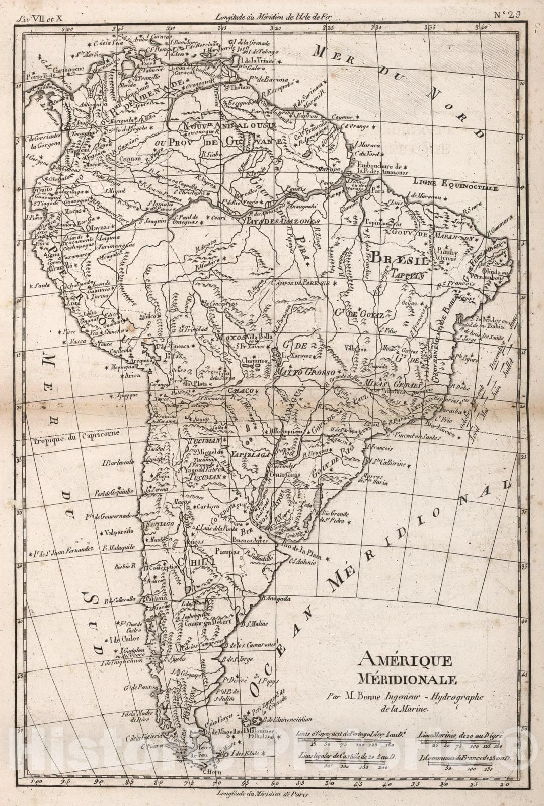 Historic Map : Amerique Meridionale, 1780, Vintage Wall Art
