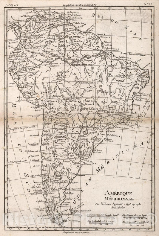 Historic Map : Amerique Meridionale, 1780, Vintage Wall Art
