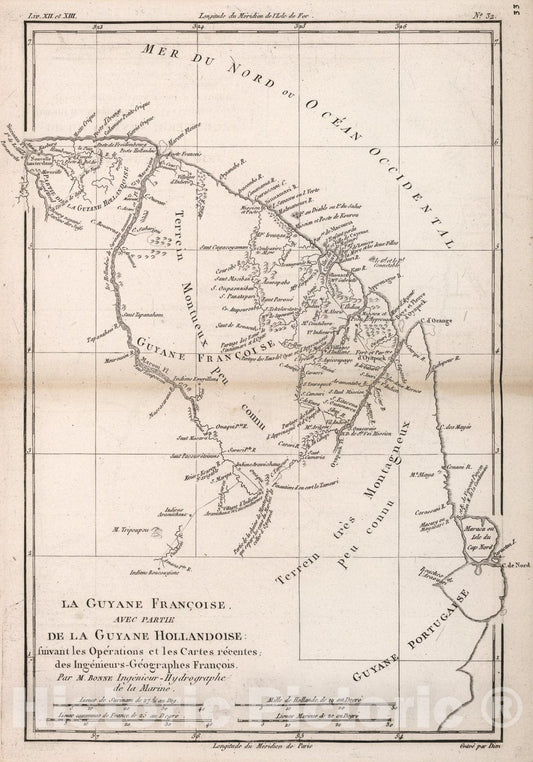 Historic Map : La Guyane franÃ§oise, avec partie de la Guyane Hollandoise, 1780, Vintage Wall Art