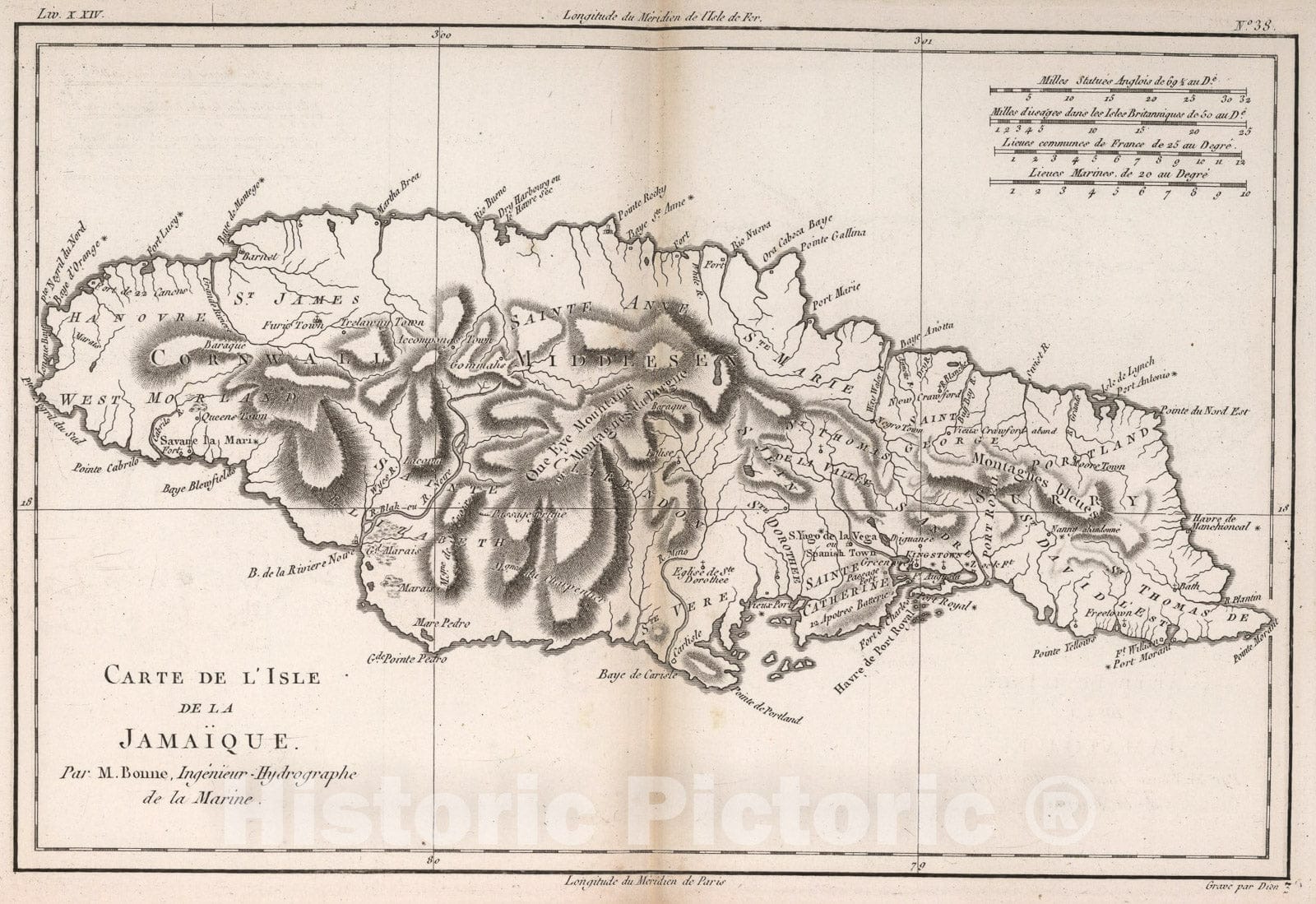 Historic Map : Carte de L'Isle de la Jamaique, 1780, Vintage Wall Art
