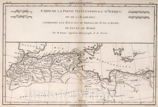 Historic Map : Carte de la partie septentrionale d'Afrique ou de la Barbarie, 1780, Vintage Wall Art