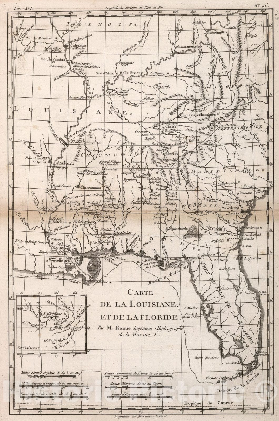 Historic Map : Carte de la Louisiane, et de la Floride, 1780, Vintage Wall Art