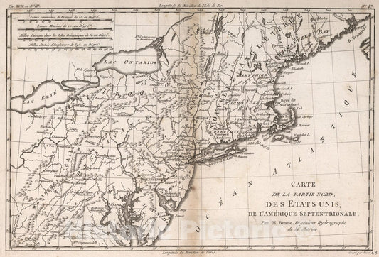 Historic Map : Carte de la partie nord, des Etats Unis, de l'Amerique septentrionale, 1780, Vintage Wall Art