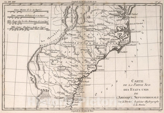 Historic Map : Carte de la partie sud des Etats Unis de l'Amerique septentrionale, 1780, Vintage Wall Art