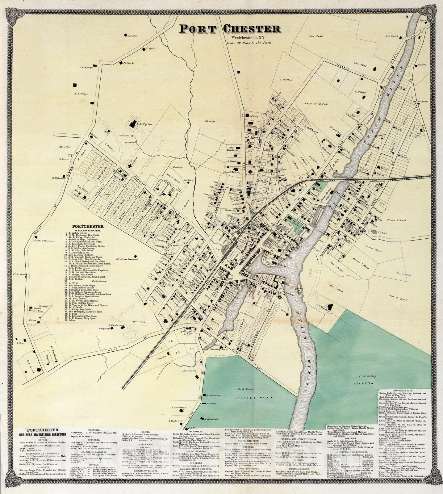 Historic Map : Port Chester, Westchester County, New York., 1867, Vintage Wall Art