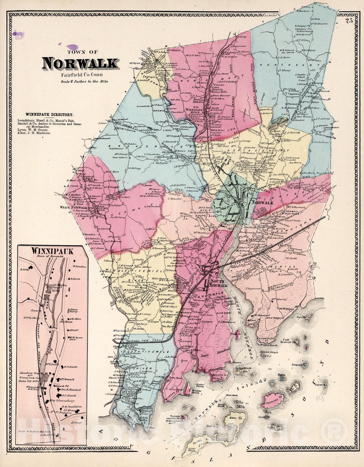 Historic Map : Town of Norwalk, Fairfield County, Connecticut. (inset) Winnipauk., 1867, Vintage Wall Art
