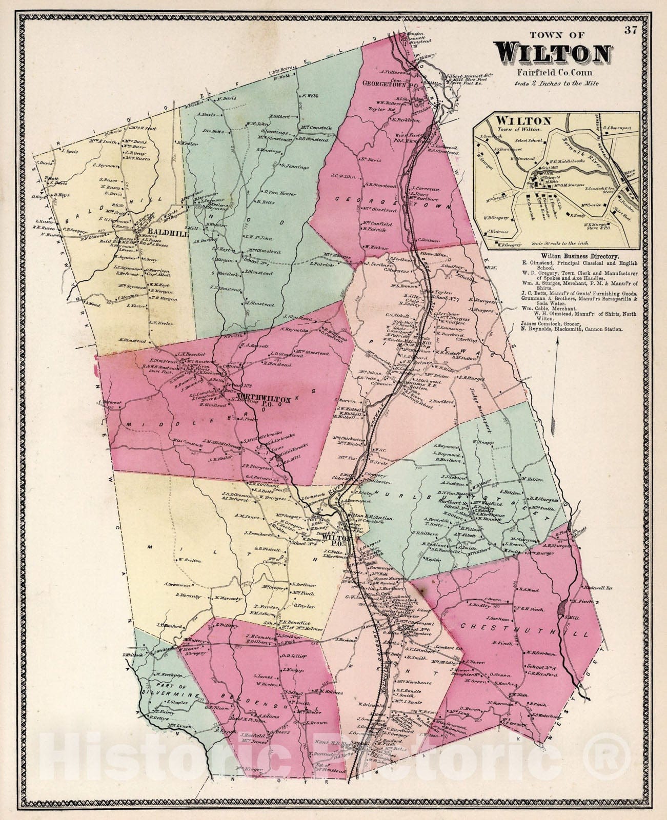 Historic Map : Town of Wilton, Fairfield County, Connecticut. (inset) Wilton., 1867, Vintage Wall Art