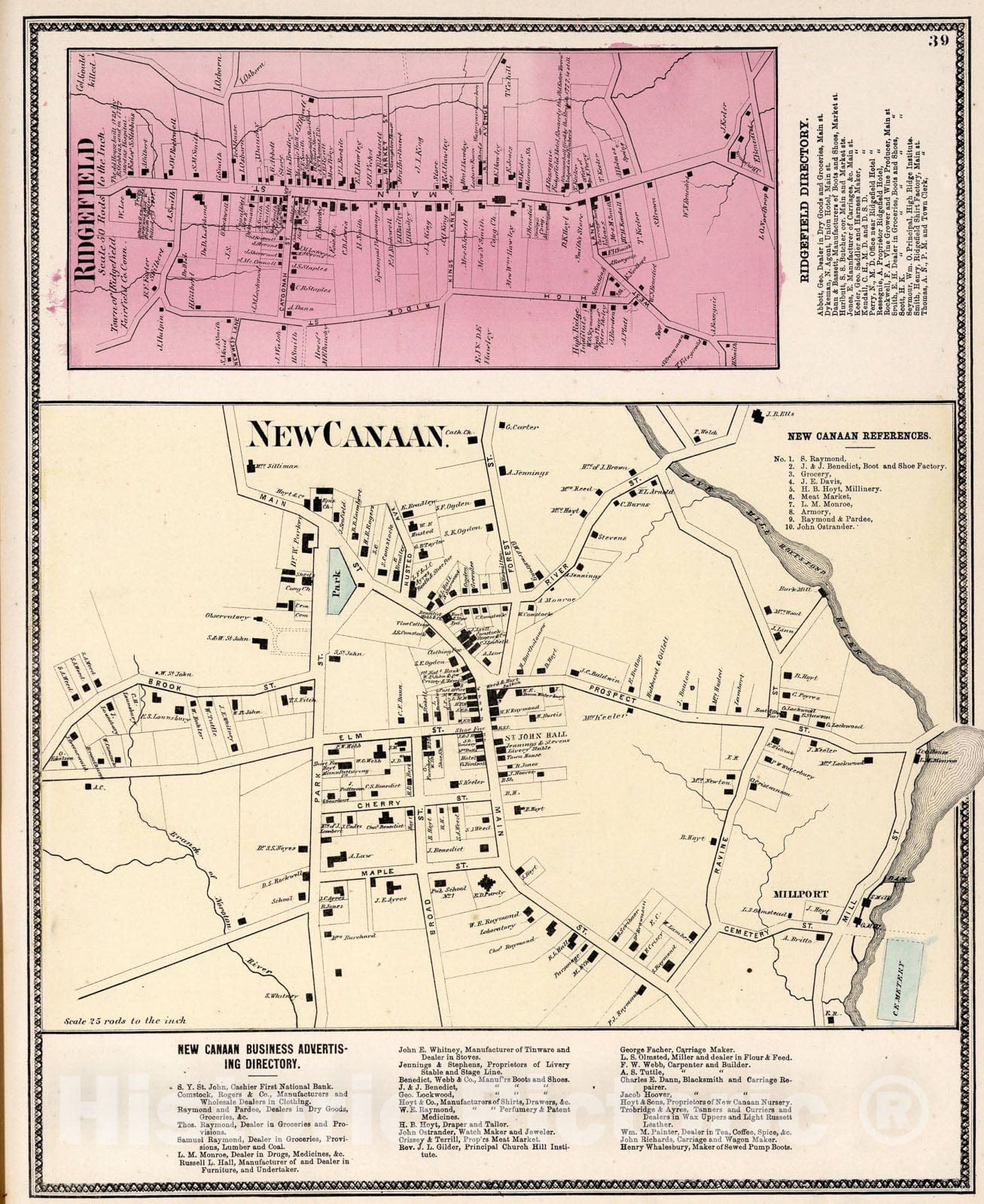 Historic Map : New Canaan. Ridgefield, Connecticut., 1867, Vintage Wall Art