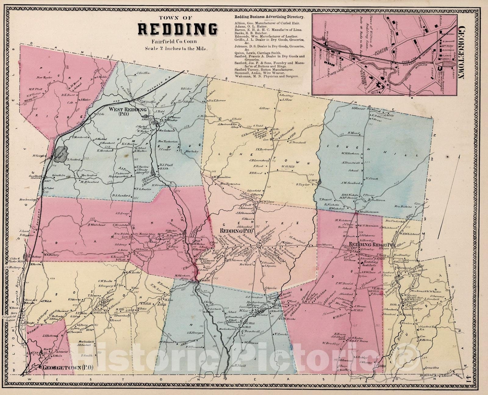 Redding, Fairfield County, Connecticut - Property Map, 1867