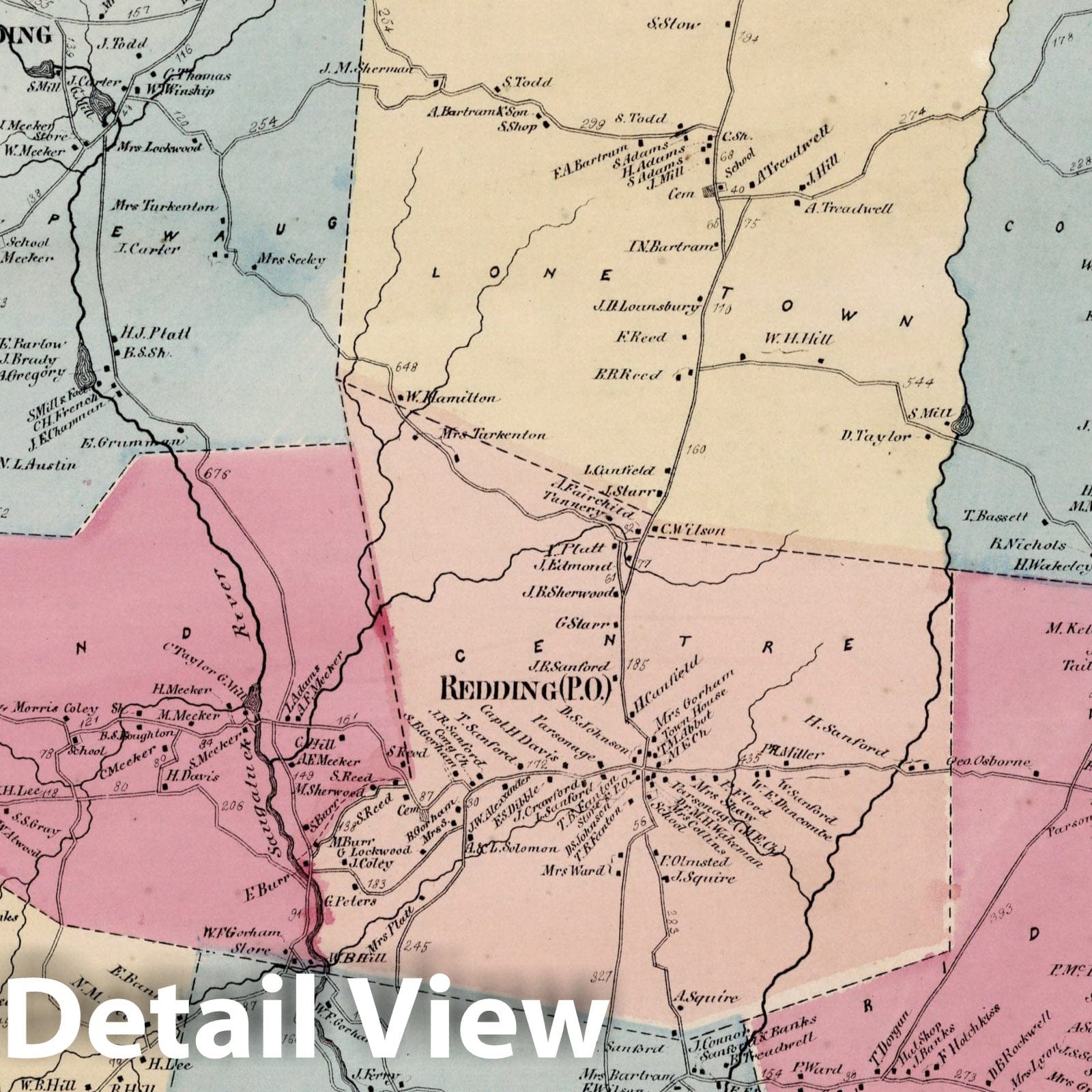 Redding, Fairfield County, Connecticut - Property Map, 1867