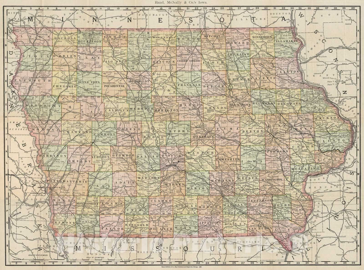 Historic Map : Iowa, 1894, Vintage Wall Art