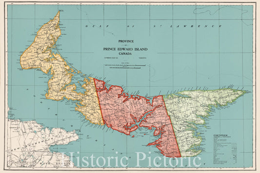 Prince Edward Island Canada 1925 Historical Map Print