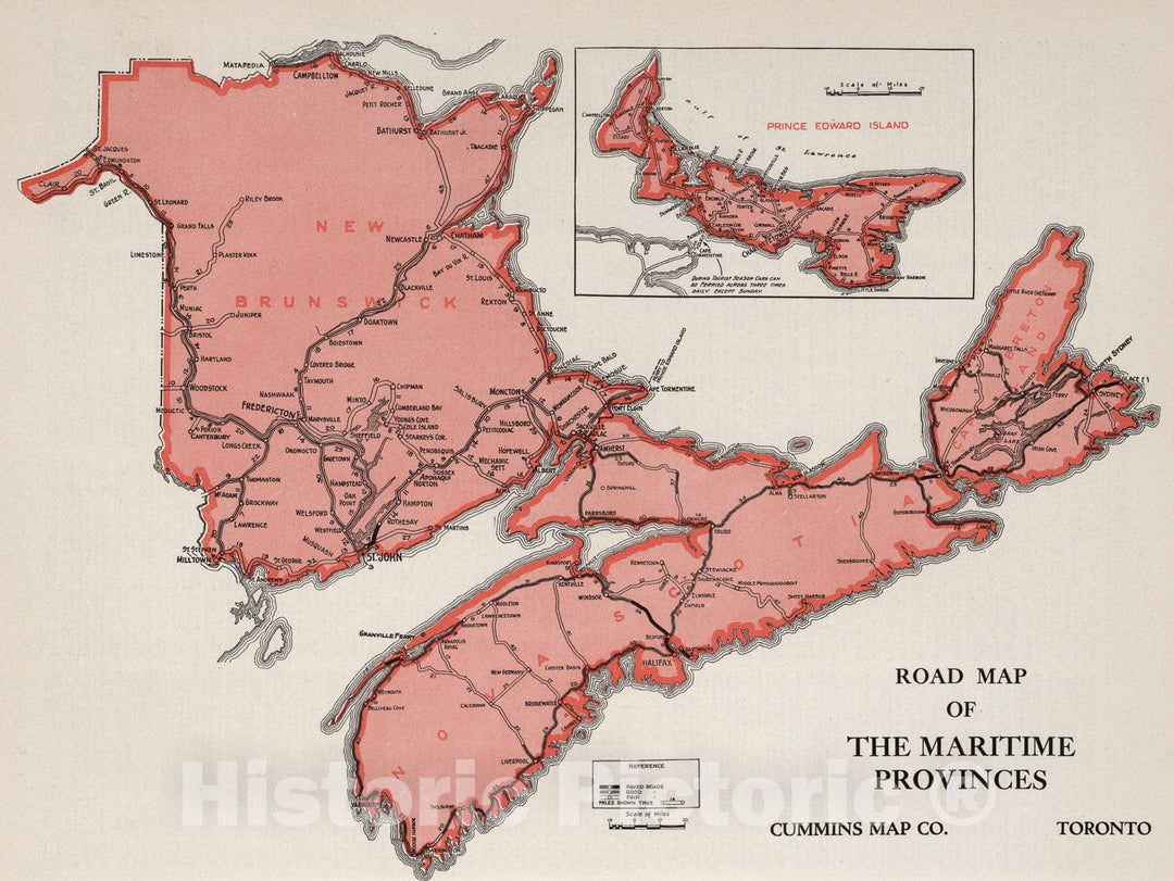 Historic Map : Road Map of the Maritime Provinces. Prince Edward Island., 1925, Vintage Wall Art