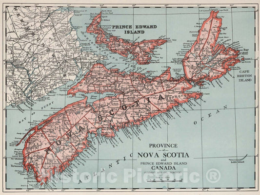 Historic Map : Province of Nova Scotia and Prince Edward Island, Canada., 1925, Vintage Wall Art