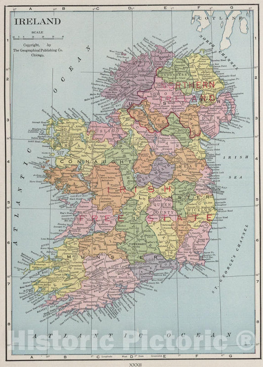 Historic Map : Ireland., 1925, Vintage Wall Art