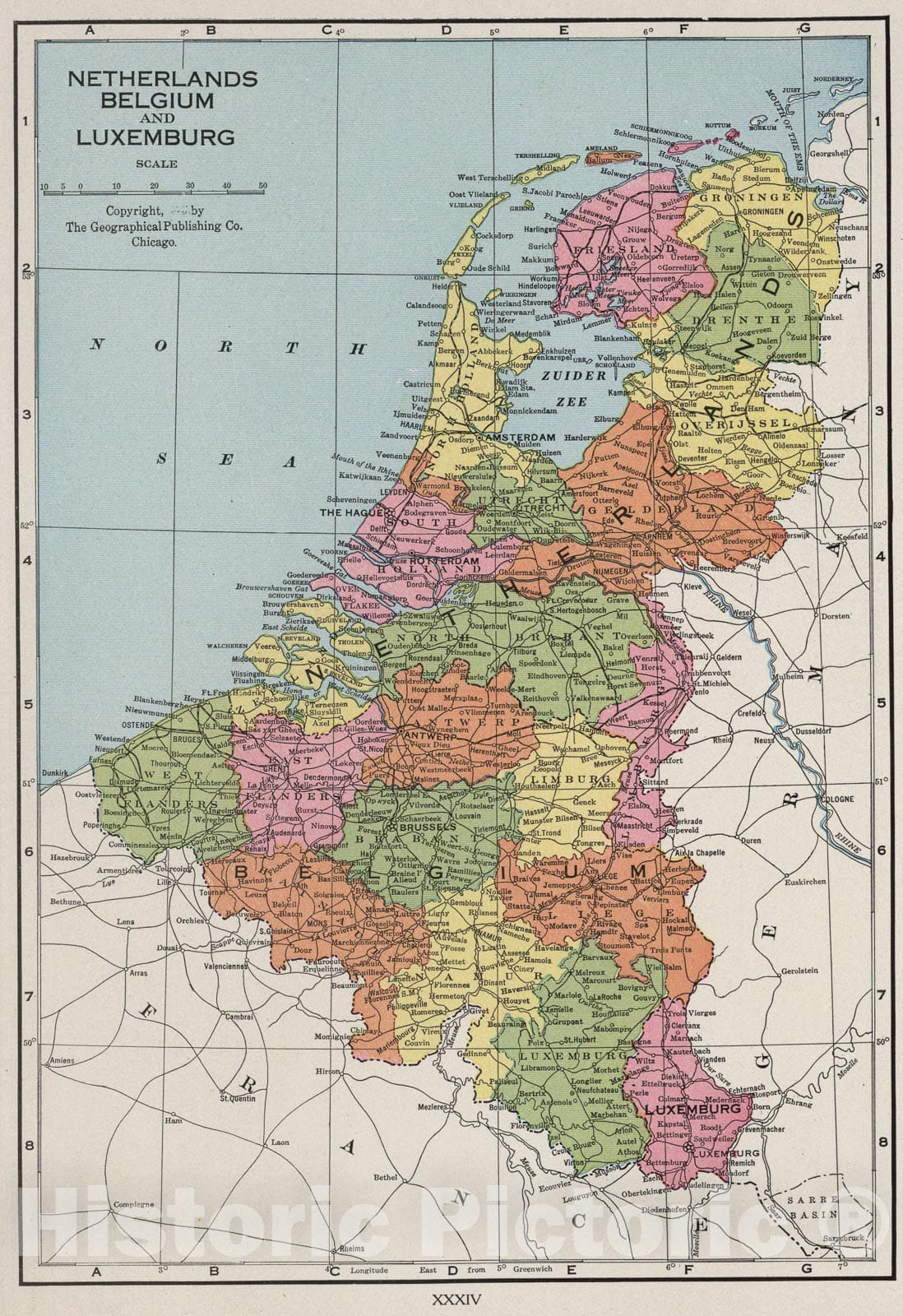 Historic Map : Netherlands, Belgium, and Luxemburg., 1925, Vintage Wall Art