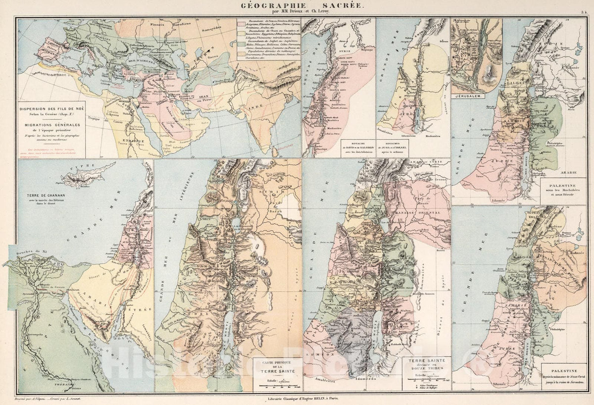 Historic Map : Geographie Sacree, 1886, Vintage Wall Art
