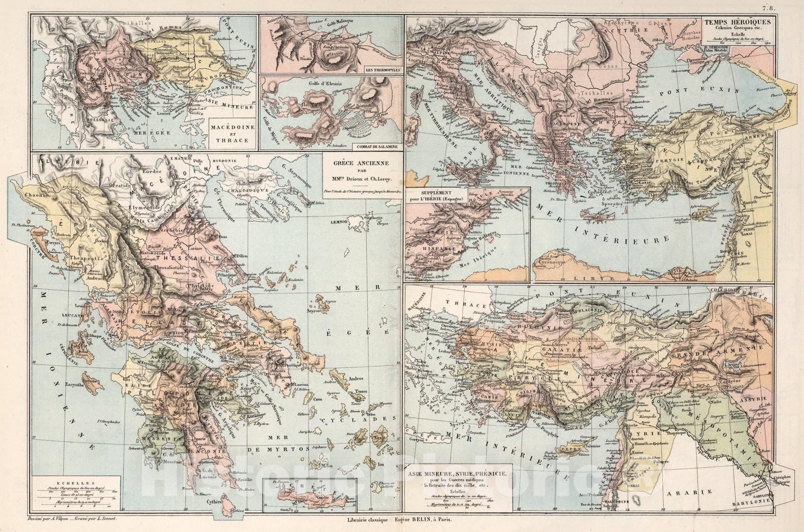 Historic Map : Grece Ancienne ; Temps Heroiques ; Asie Mineure, Syrie, Phenicie, 1886, Vintage Wall Art