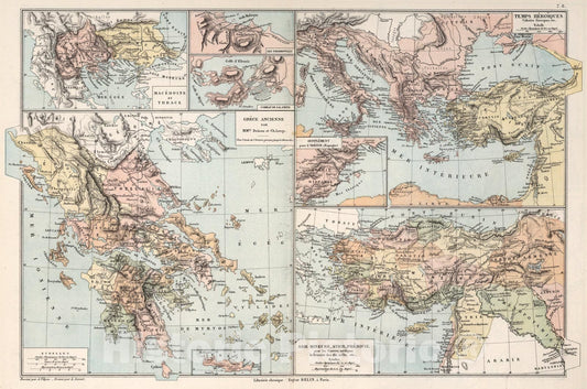 Historic Map : Grece Ancienne ; Temps Heroiques ; Asie Mineure, Syrie, Phenicie, 1886, Vintage Wall Art