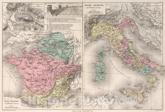 Historic Map : Gaule ancienne; Italie ancienne, 1886, Vintage Wall Art