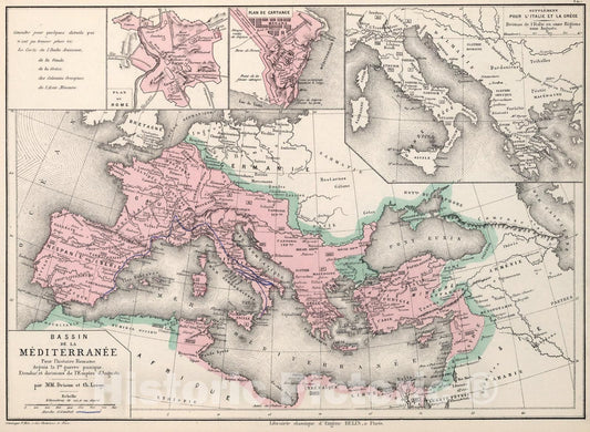Historic Map : Bassin de la Mediterrranee, 1886, Vintage Wall Art